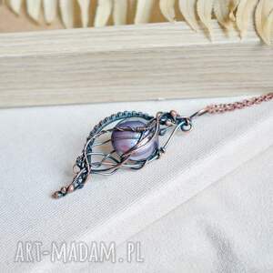secesja - wisior z fioletowym szkłem naszyjnik wisiorem na łańcuszku