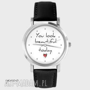 handmade zegarki zegarek, bransoletka - you look beautiful today - czarny, skórzany