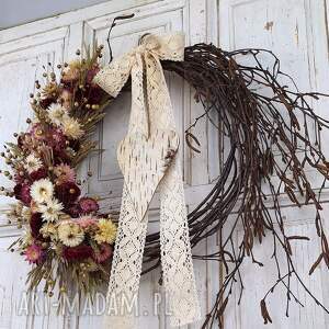 handmade dekoracje wianek naturalny z suszonych kwiatów, dekoracja do salonu