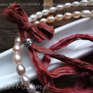 romantycznie i perłowo naszyjnik z pereł, jedwabiu srebra, naturalne
