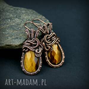 Blue-Pearl-Art: Kolczyki z tygrysim okiem wiszące, z kamieniami, dla niej, biżuteria na prezent, artystczna