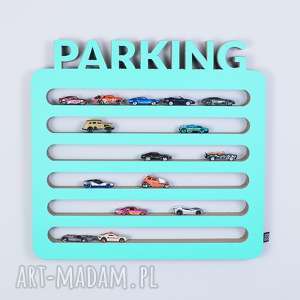 handmade pokoik dziecka półka na resoraki, samochodziki parking | mięta