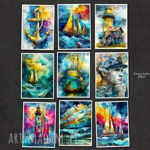 morska przygoda - zestaw 9 grafik 13x18 cm, marynistyka, nautika, prezent