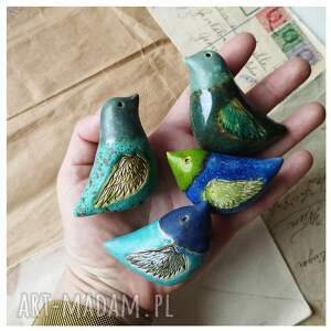 ręcznie robione ceramika ptaszki w tonacji niebiesko - zielonej II