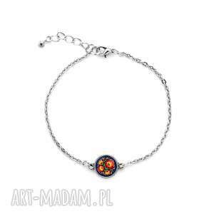 bransoletka mini z grafiką kwiaty folk, motyw ludowy, kwiatuszki, prezent