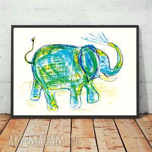 ręczne wykonanie pokoik dziecka obrazek ze słoniem, słoń plakat, plakat ze słoniem, słoń