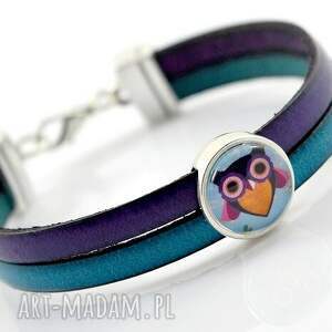 handmade bransoletka z rzemieni joyee owl fiolet & turkus