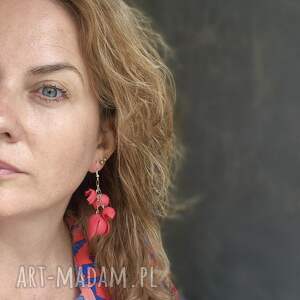 kolczyki czerwone kwiaty lekkie energetyczne duze boh slub, etn, fol