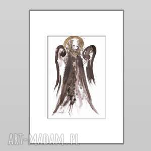 anioł nr6 ręcznie malowana i złocona grafika, format