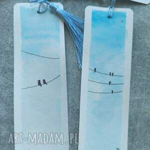 akwarela zakładka do książki różne wzory z tasiemką rękodzieło ptaki