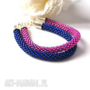 ręczne wykonanie navy blue & pink - zestaw koralikowych bransoletek