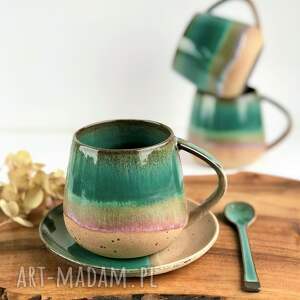 handmade ceramika kubek beczułka ze spodeczkiem ręcznie robiony 320 ml - rajska