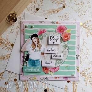 kobieca kartka dbaj o siebie, kobieta, motto mięta, scrapbooking, upominek