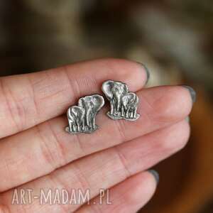 słonie mini kolczyki sztyfty ze srebra, biżuteria zwierzętami