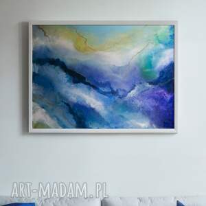 blue mountains - obraz abstrakcyjny akrylowy do salonu, niebieska