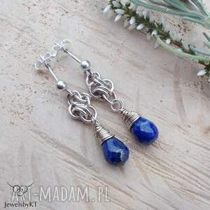 niebieskie krople - kolczyki, biżuteria chainmaille z kamieniami