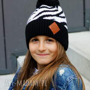 handmade czapka dla dziecka print zebra black & white