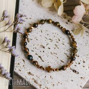 bransoletka różańcowa różaniec na rękę tygrysie oko, biżuteria