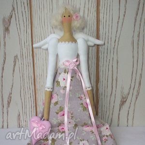 handmade lalki lalka aniołek anielinka popielato - różowa styl tilda