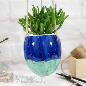 ręcznie robione ceramika ocean - wisząca doniczka ceramiczna na sukulenty i kaktusy