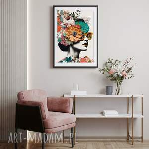 plakaty plakat kolaż dziewczyna kwiaty - format 40x50 cm