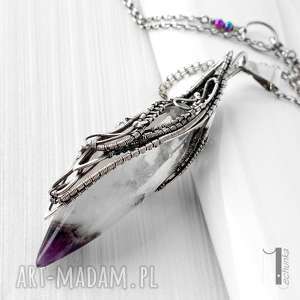 amethyst peak srebrny naszyjnik z kwarcem i ametystem wirewrapping, oksydowane