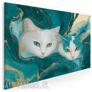 Obraz do salonu - DWA KOTY W TURKUSIE - 70x50 cm (130001)