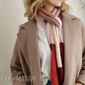 Szaliko - wąski, długi szalik, kokarda, wełniany, w paski