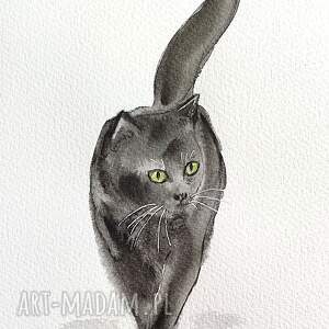 czarny kot, koty, obrazy koty kotek obrazek z kotem, akwarelowy