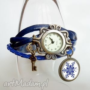 zegarek damski na rękę śnieżynka, prezent, święta, skórzany