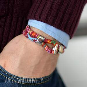 bransoletka męska boho aztekoo z hakiem ze stali szlachetnej