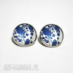 klipsy - kafelki, gałązki, kwiaty duże, szklane, marokańskie niej