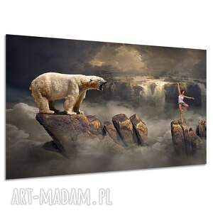 Obraz na płótnie Niedźwiedź i kobieta - surrealistyczna dekoracja 120x80 cm