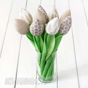 tulipany beżowy bawełniany bukiet, kwiaty, prezent, dekoracja