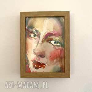 tourmaline, akwarela w ramce 13x18 cm, oryginalny obraz, portret kobiety