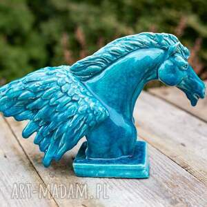 rzeźba ceramiczna figurka popiersie konia - turkus pegaz, ceramika na prezent