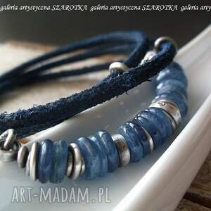 handmade blue - silver bransoletka z kyanitu, rzemienia i srebra