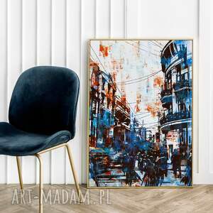 plakat blue city - format 70x100 cm abstrakcja salonu, modne plakaty