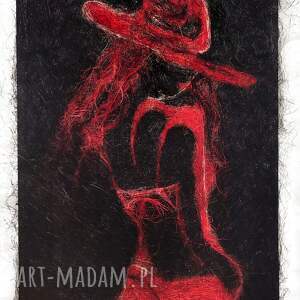 Obraz Czerwona Sylwetka. Sizal na płótnie. 80x60, kobieta portret