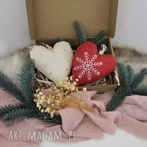 na święta prezent Serduszka bawełniane zawieszki na choinkę 2szt