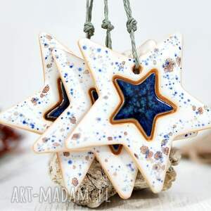 handmade prezent świąteczny 3 ceramiczne gwiazdki choinkowe - niebo
