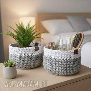 zestaw koszyków ze sznurka ręcznie szydełkowane ks021 komplet koszyczków koszyki