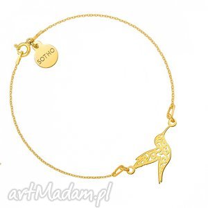 złota bransoletka z ażurowym kolibrem modna koliber, koliberek, minimalistyczny