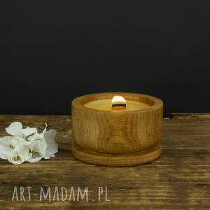 sojowa świeca w drewnie dębowym, zero waste knot drewniany prezent dla niej