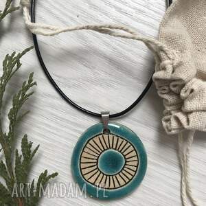 turkusowy naszyjnik z wzorami ceramiczna biżuteria, wisior ceramiczny