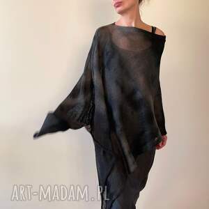 elegancka narzutka z bawełny grafit brąz ponczo, tunika unikat, prezent