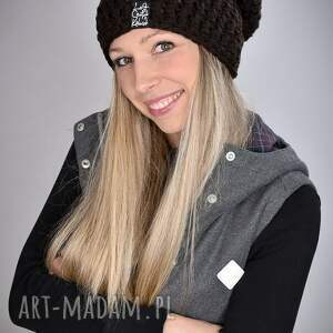 czapka mono 44 - ciemny brąz - czapka handmade, ciepła, czapa, gruba czapa