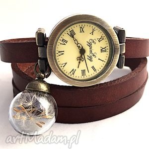 handmade zegarki nasiona dmuchawca - zegarek/bransoletka na skórzanym pasku