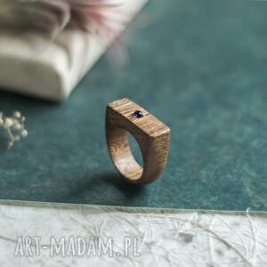drewniany pierścionek z ametystem drewniana biżuteria niej na prezent