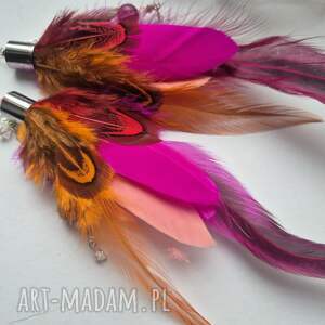 Kolczyki pióra boho kolorowe lekkie wykonane w pojedynczym egzemplarzu